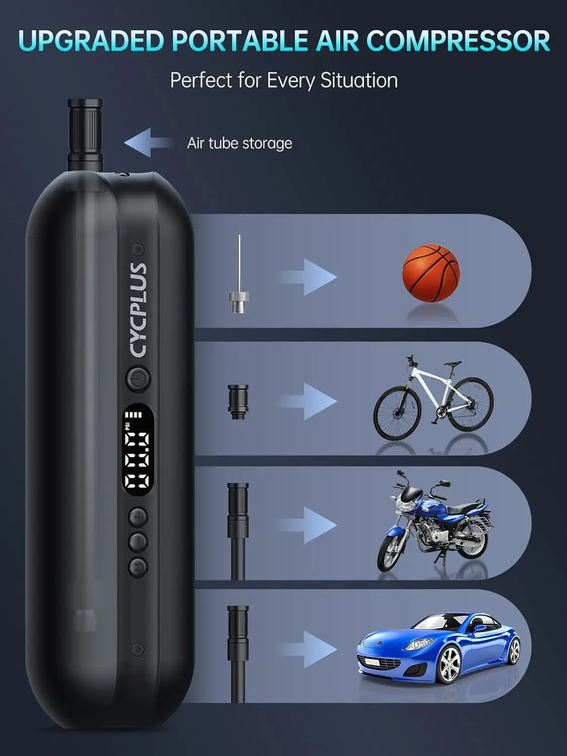 Electric Air Compressor Portable Bicycle Pump Car Tire Inflator Max 150 PSI Auto Shut-Off Air Pump with Presta