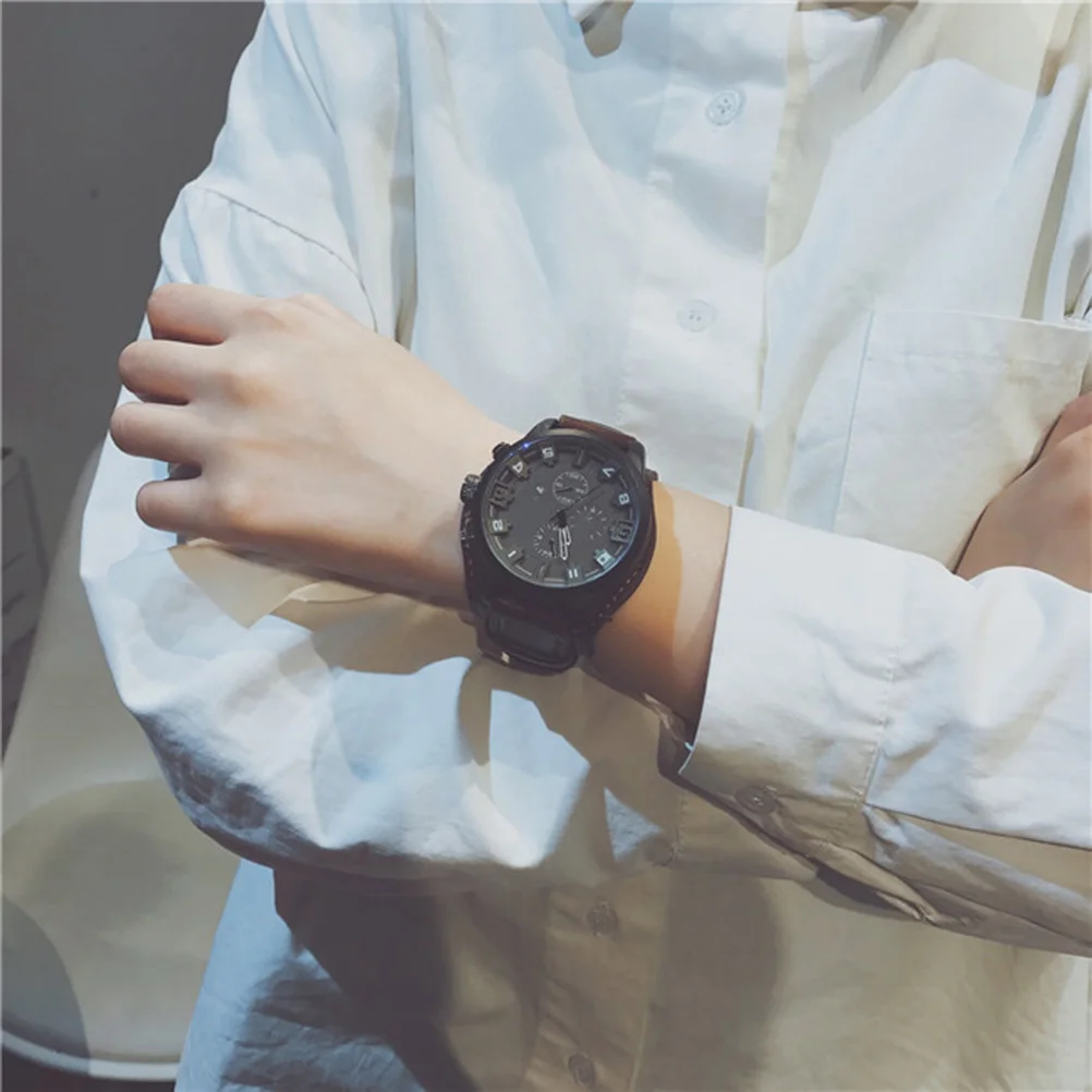 

Men Large Dial Brown Wrist Watch Quartz Casual Fashion Gift for Boyfriend Father Comfortable Durable Male Watch