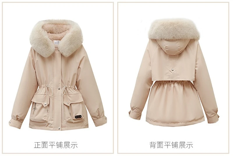 Winter New Warm Down Cotton Jacket with Large Fur Collar Hooded Coat Loose Women Thicken Parker Puffer Overcoat Casual Wear