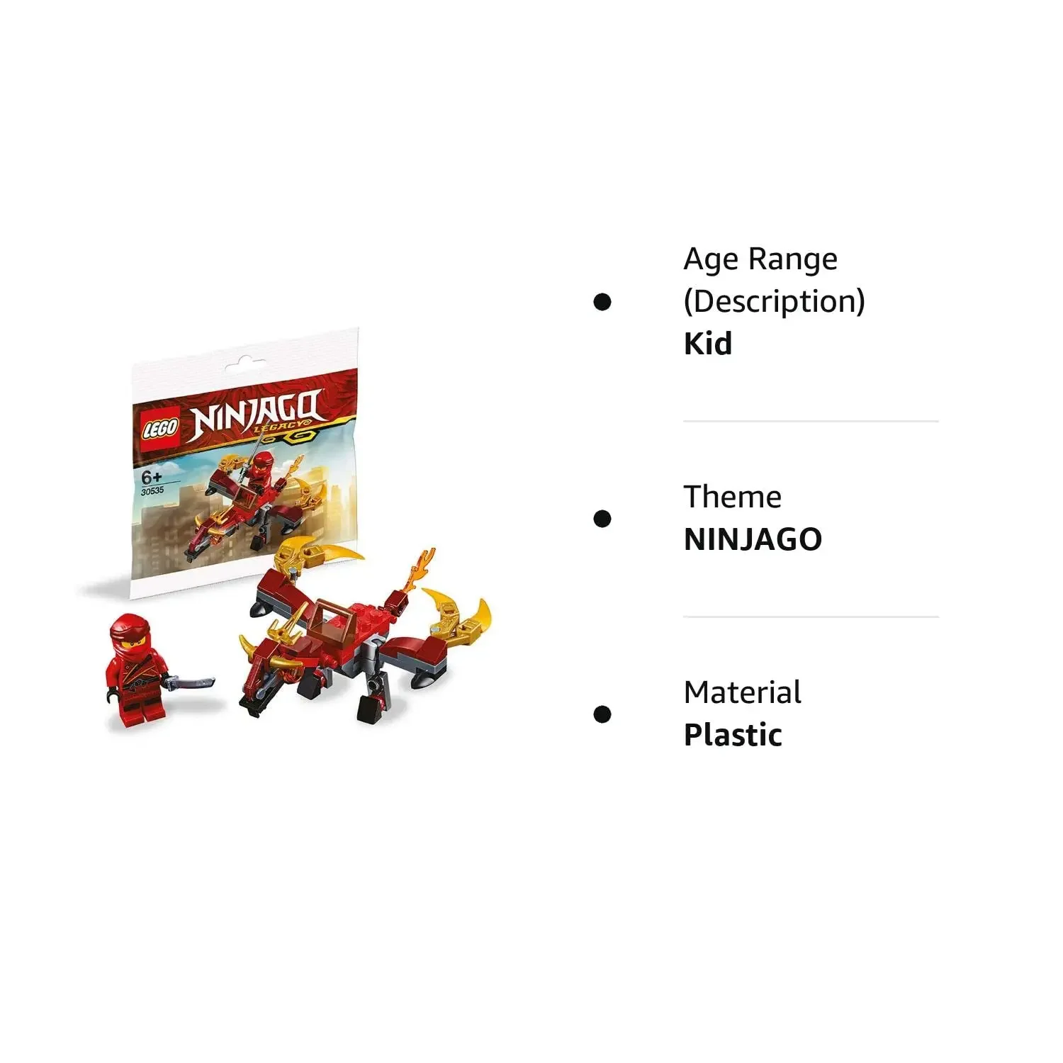 LEGO Ninjago Legacy Minifigure Kai (Fire Dragon Polybag) with Kai Minifigure with Sword and Kai’s Dragon Flyer Xmas Gift 30535