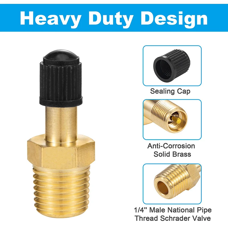 1/4 NPT 1/8 NPT Air Compressor Tanks Fill Valve Anti-Corrosion Brass Schrader Valve (M) Auto Tire Valve Core Inflator Connector