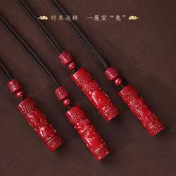12 Zodiac Patterns Cinnabar Rabbit Zodiac Year Surangama Mantra Rough Stone Amulet Pendant Men's Necklace Female Gift