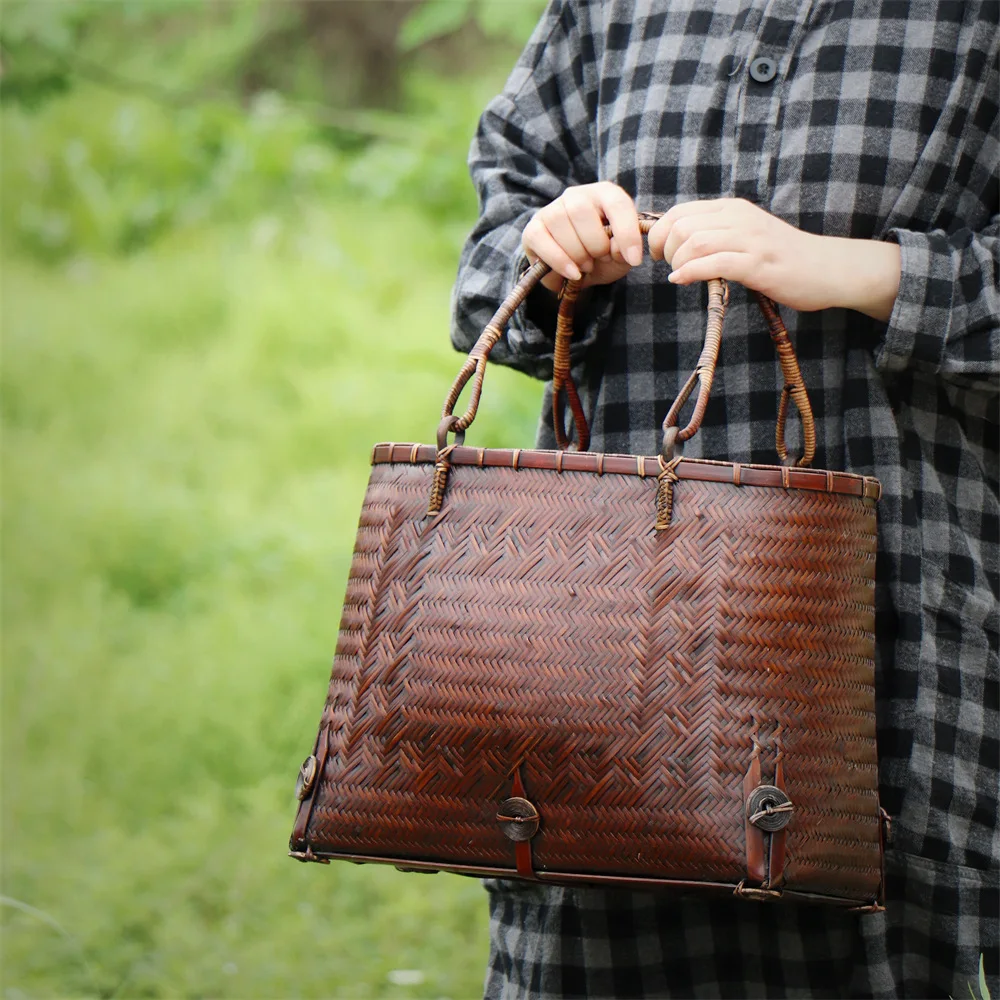 

Extra large handmade bamboo bag, women's handbag, shoulder bag, tea set storage bamboo basket, bamboo handicrafts, handicrafts