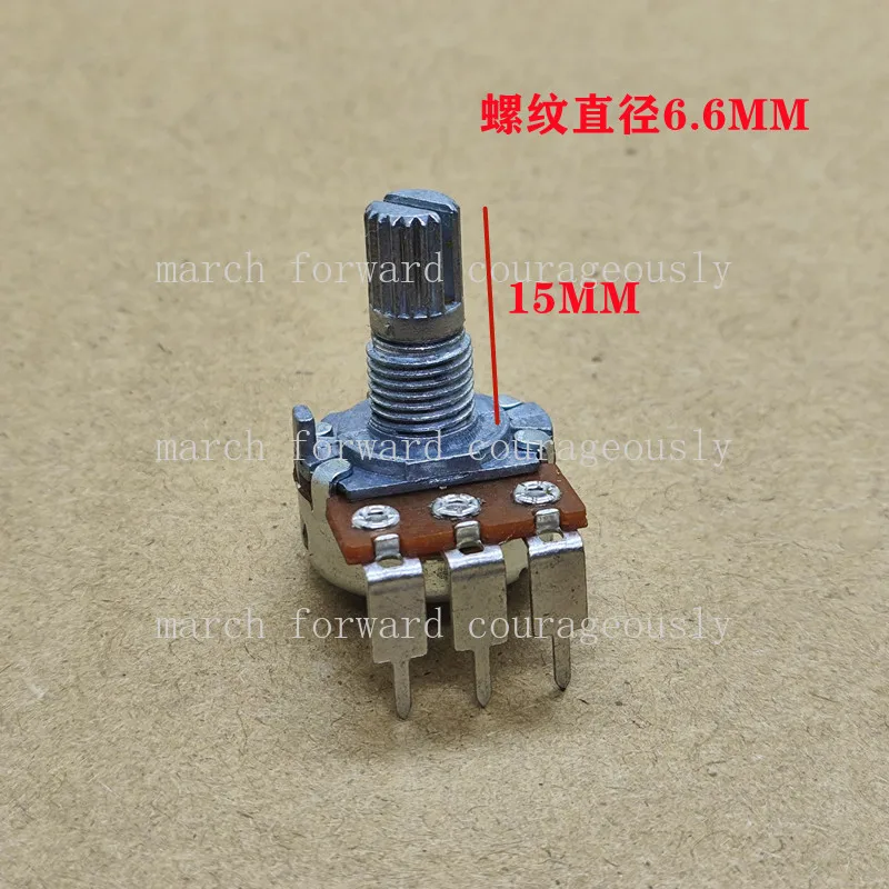10pcs 148 type A10K single-link 3-pin potentiometer with stepping and volume control. Model A103. Handle length 15MM.