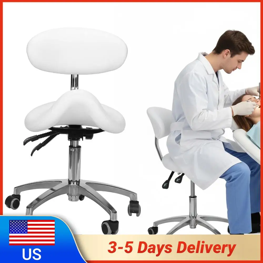 

Saddle Stool with Wheels Saddle Stool Chair with Back Support 19.93-21.65in Height for Hair Stylist for Dentist Salon Tattoo