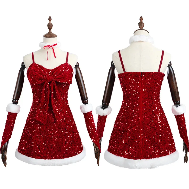 ROLECOS عيد الميلاد تأثيري حلي المرأة الأحمر أفخم تأثيري حلي مهرجان حفلة ملابس ضئيلة فستان قصير الحمالات الحمراء