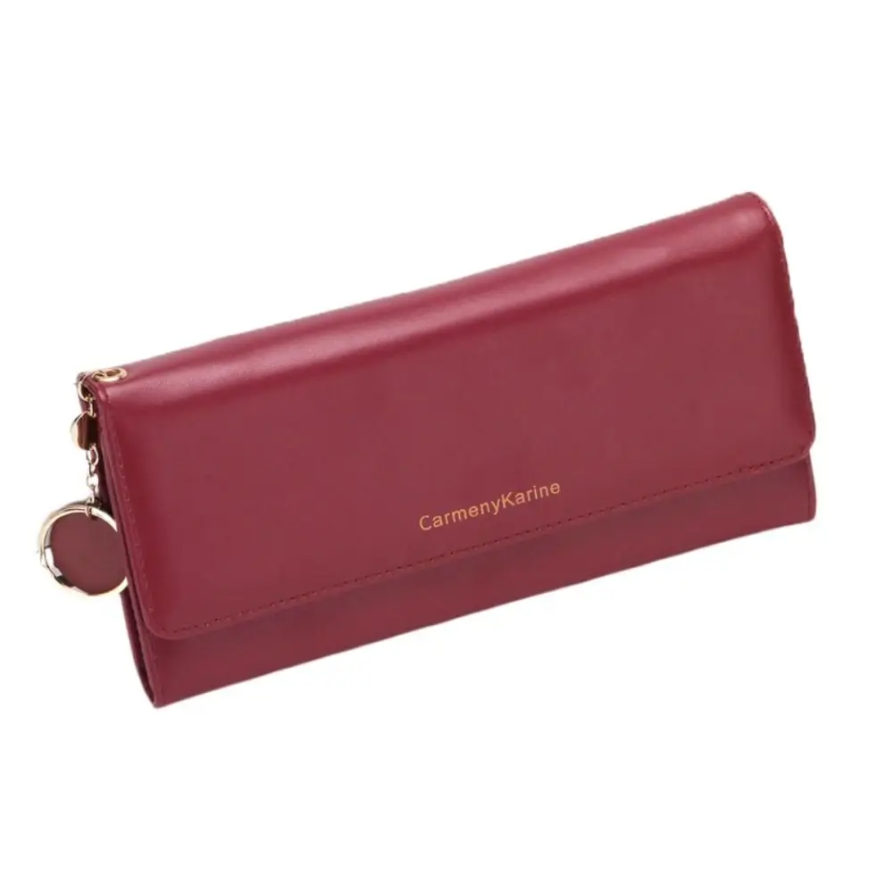 Luxury Leather Long Wallet Multi-layer Solid Color Women Tri-fold Wallet Coin Purse Multifunctional PU Card Holder Girl