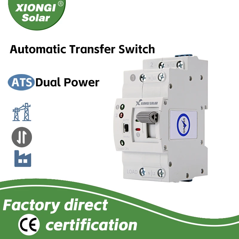 

XIONGISOLAR DIN Rail ATS MiniAutomatic Transfer Switch 6A~63A 2P 4P 220V Dual Power Selector Switches for Generator