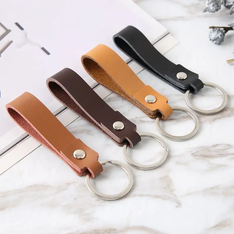 Keychain High Quality Split Leather Car Keyring Men Women Key Strap Metal Key Rings Business Wedding Gift