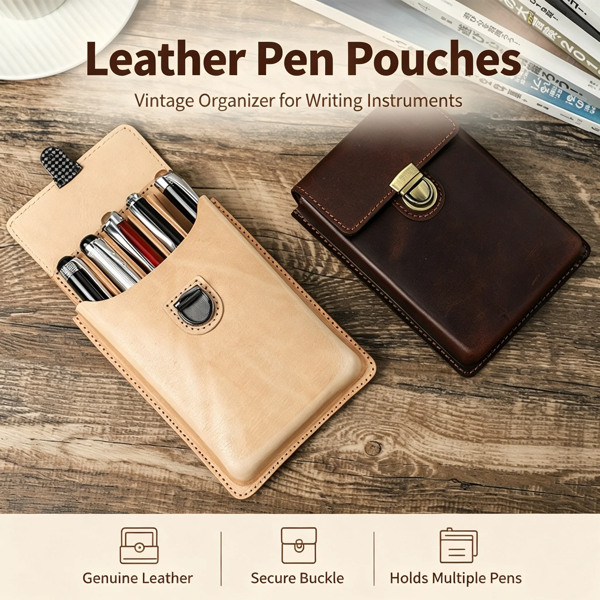Handmade Genuine Cowhide Pen Case Holds 5 Pens Creative Personalized Detachable Drawer Fountain Pen Storage Box for Stationery