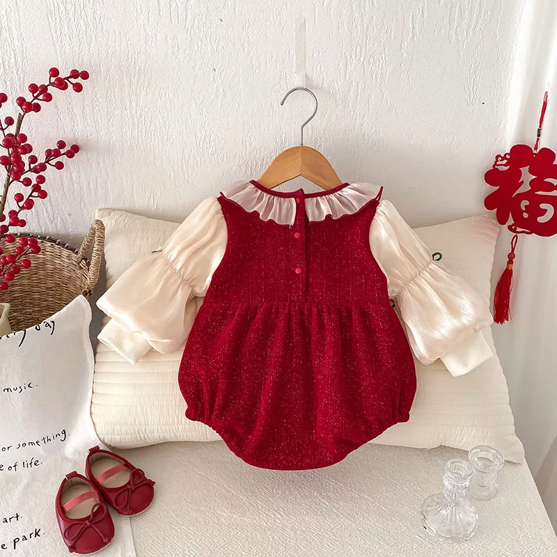 MILANCEL Winter Baby Bodysuit Infant Fleece Padded Cherry Jumpsuit Toddler Girls Cute Thicking One Piece