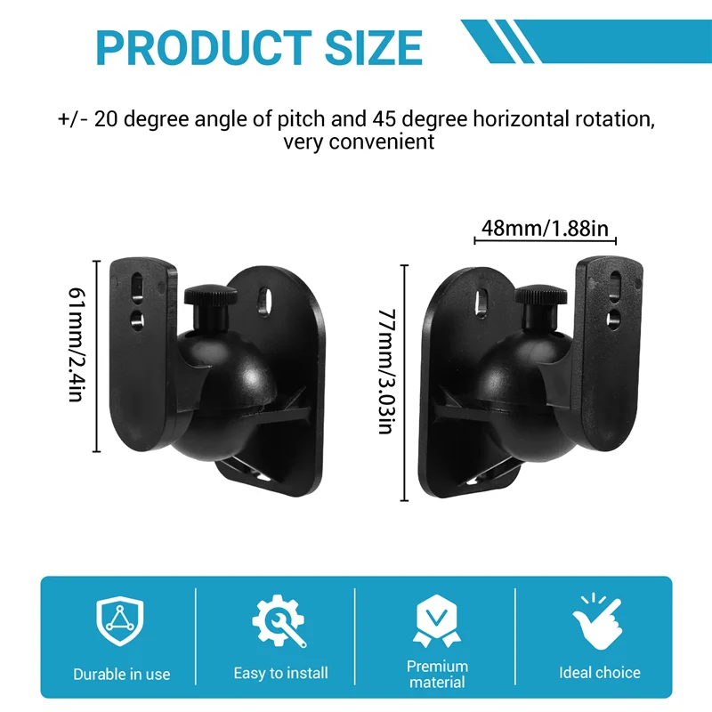 AY03-4PCS العالمي المتكلم جدار جبل قوس حامل السقف المشبك مع قطب قابل للتعديل ودوران زاوية الميل