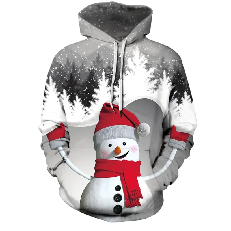 Pull à capuche 3D unisexe Père Noël pour hommes et femmes, pull de sport chaud, nouveauté de Noël, en-ly Yamas, bonhomme de neig