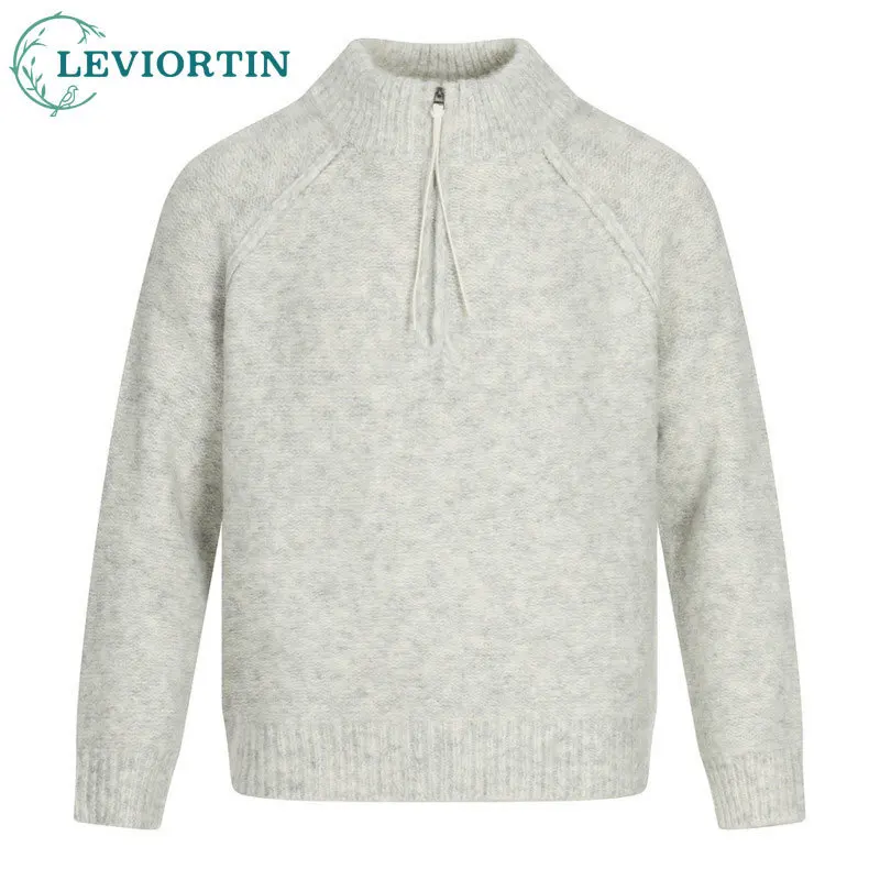 

Мужской весенне-осенний простой однотонный вязаный свитер с длинными рукавами и полумолнией, свитер с воротником-стойкой, повседневная толстовка с капюшоном