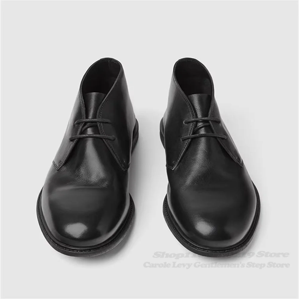 أحذية قصيرة من جلد البقر الناعم البني بمقدمة مستديرة، أحذية جلدية كاجوال عصرية بلون سادة، مريحة بأربطة مصنوعة يدويًا، أحذية عالية الجودة