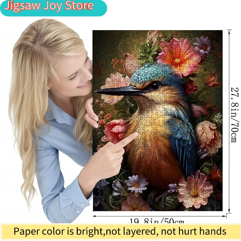 Colorful Kingfisher Bird Jigsaw Puzzle Family Interaction & Fun Gift, Vibrant Abstract Design, Floral & Fauna Pattern Challen