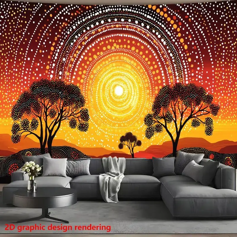 VIKAMA Australian Indigenous Sunset Desert Tree Ethnic Style Tapestry Background Hanging Cloth Cool Wall Decoration Room Decor