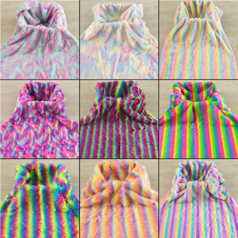 

100x160 см искусственный мех с длинным ворсом, лохматый Радужная волна, ткань с иммутацией лисьего меха, декоративный фон, для плюшевого игрушечного меха своими руками, материал