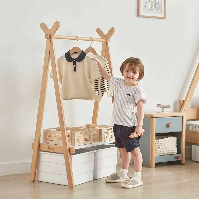 Wooden children's furniture Solid wood children's house bed frame with locker hanger