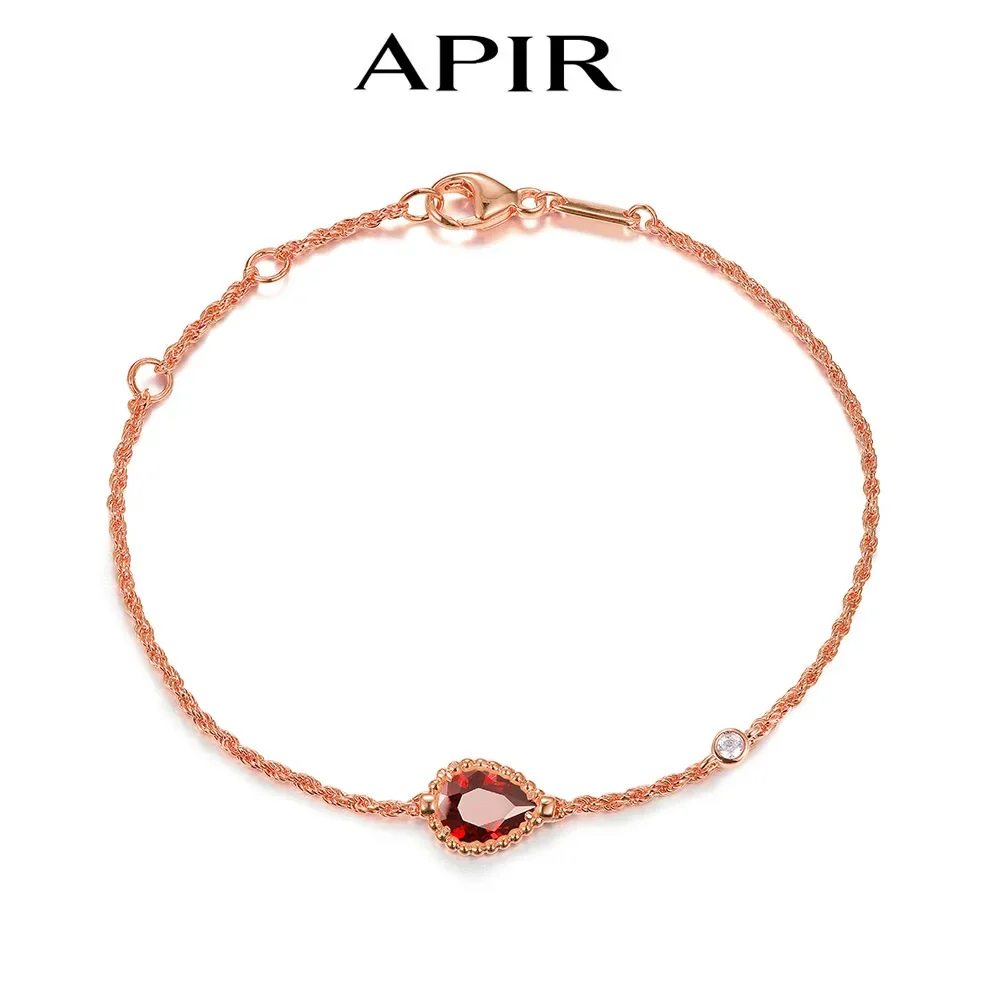 

APIR 925 Sterling Silver 5A Zircon Gemstone Bohemian Style Garnet Teardrop Bracelets Snake Design High Quality Luxury Bracelet