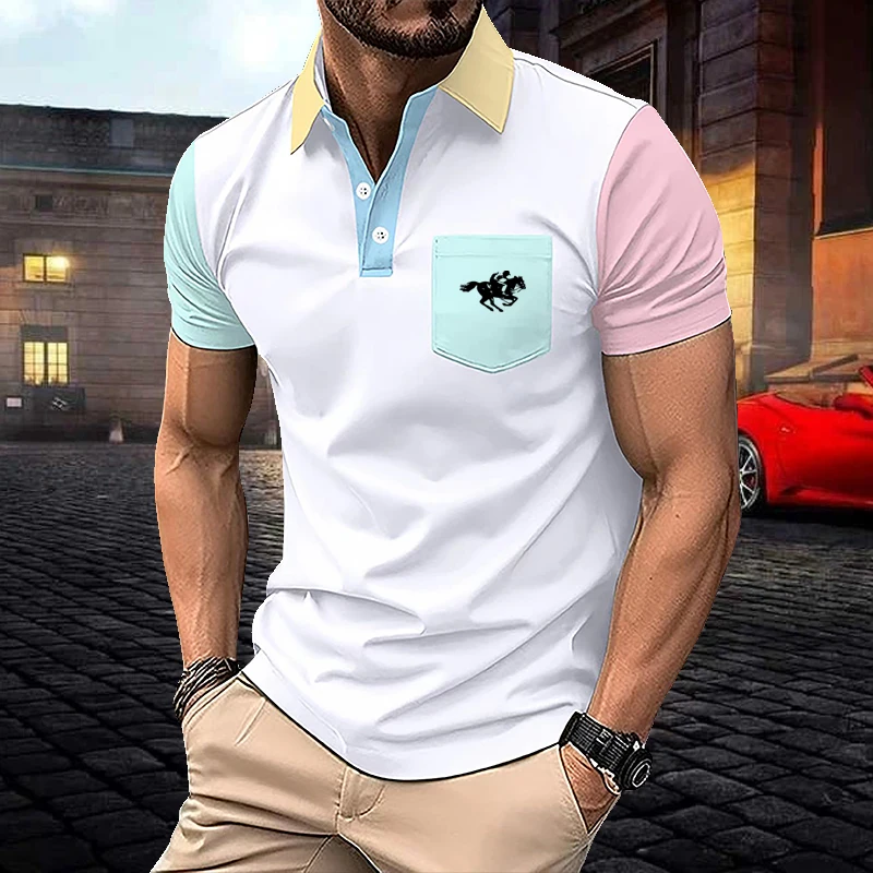 

Summer Men's Short Sleeve T Shirts Solid Color Polo Shirt with Pockets Breathable Loose Basic Shirts for Men Lightweight Tops