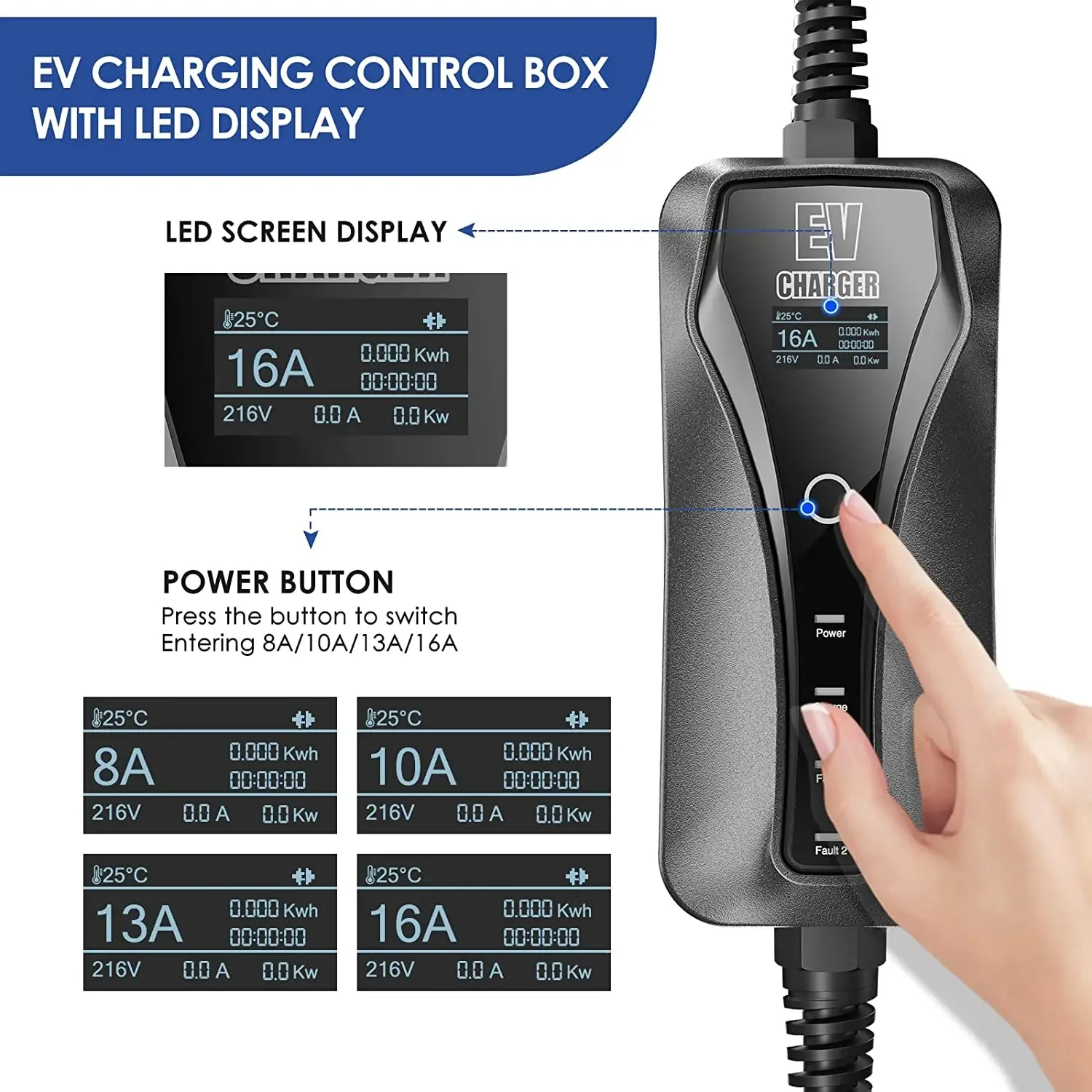 EV Charger Wallbox 16A 1P Portable EV Charging Type1 Type2 Standard Electric Vehicle Cars EVSE Schuko Plug