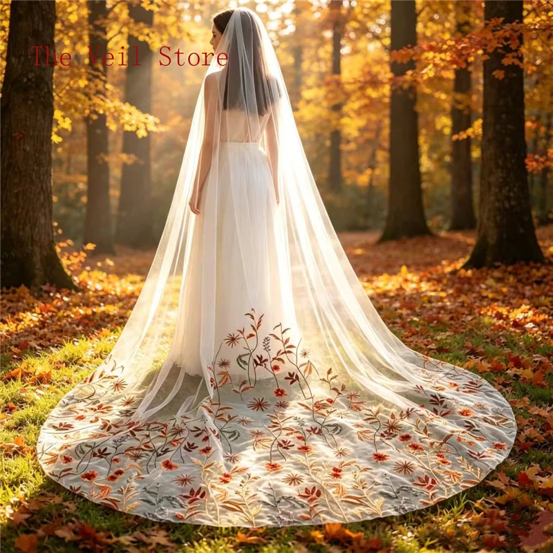 voiles-de-mariee-longs-en-tulle-blanc-ivoire-brodes-de-fleurs-d'automne-style-cathedrale-avec-fleurs-marron-pour-mariees-uniques