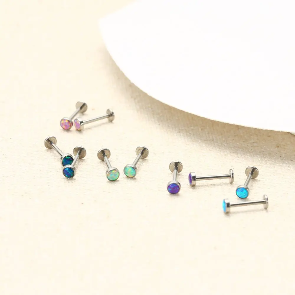 Fashion Opal Ear Cartilage Tragus Piercing 16G G23 Titanium Labret Lip Ring Stud Women Internal Thread Labret Body Jewelry