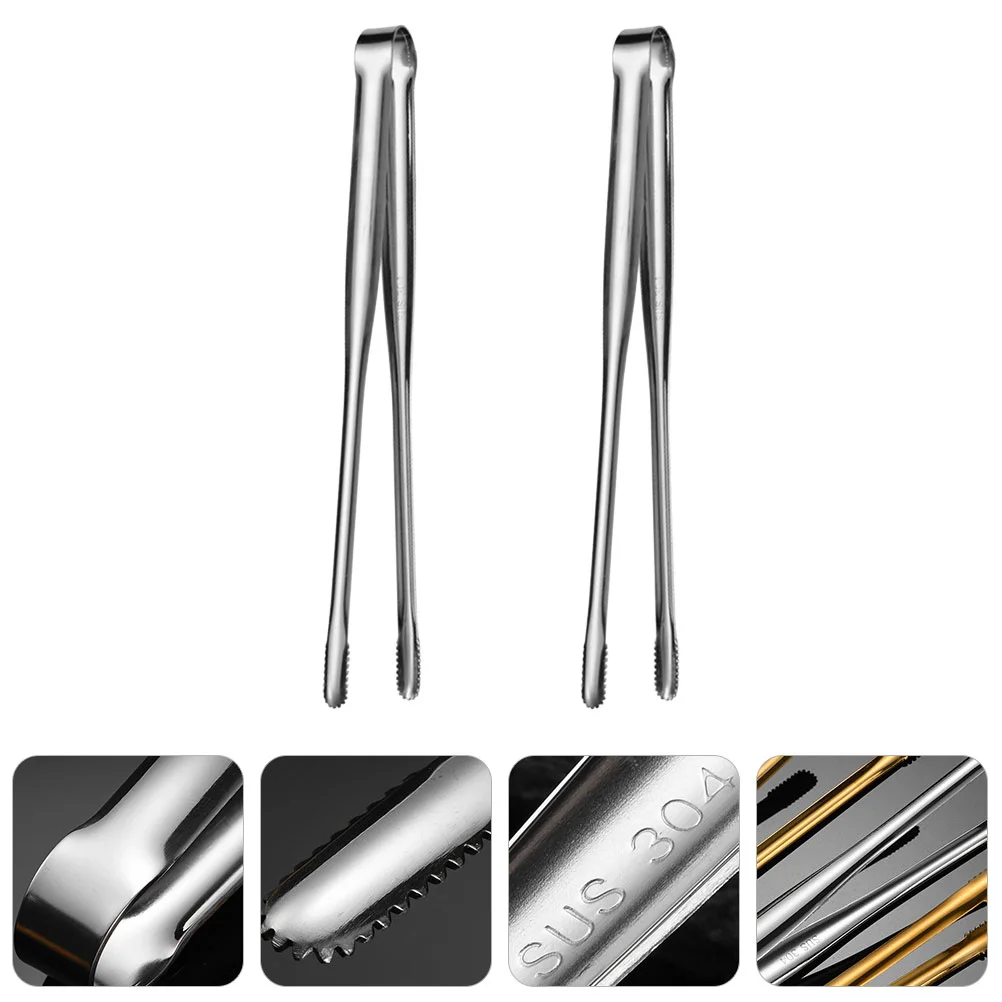 

2 Pcs Snacks Barbecue Tongs Mini for Serving Household Bread Clip Basket Silver 304 Stainless Steel Tweezers