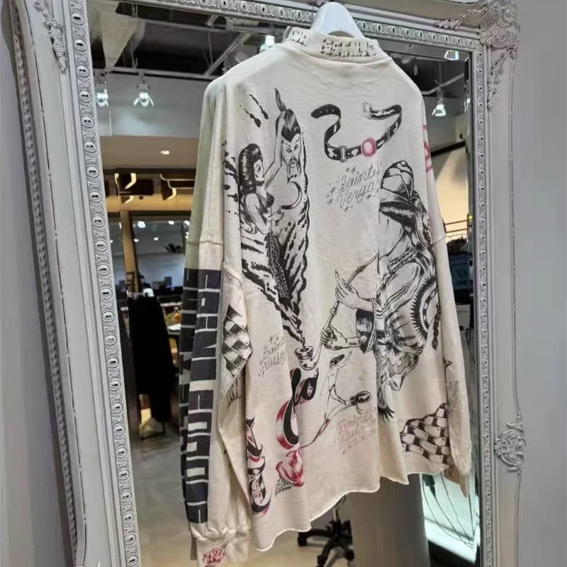 

High Street негабаритная мужская и женская винтажная белая футболка премиум-класса с длинным рукавом и графическим принтом SAINT