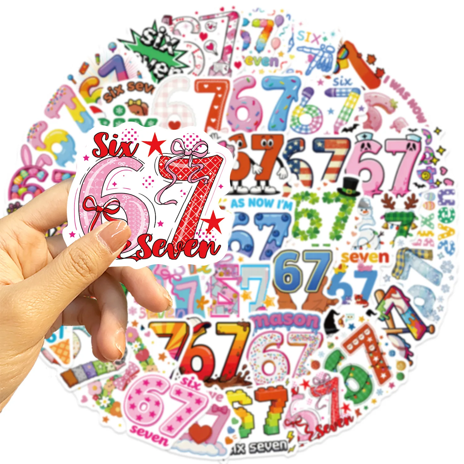 

10/50PCS Funny 67 Six Seven Graffiti Stickers Personalized Decoration Desk Scooter Suitcase Notebook Waterproof Decal Toys