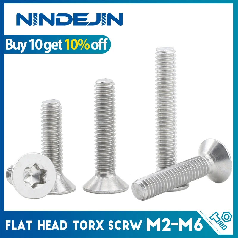 NINDEJIN Flat Head Torx Machine Screws M2 M2.5 M3 M4 M5 M6 Stainless Steel Tamper Resistant Screw Security Anti-theft Screw