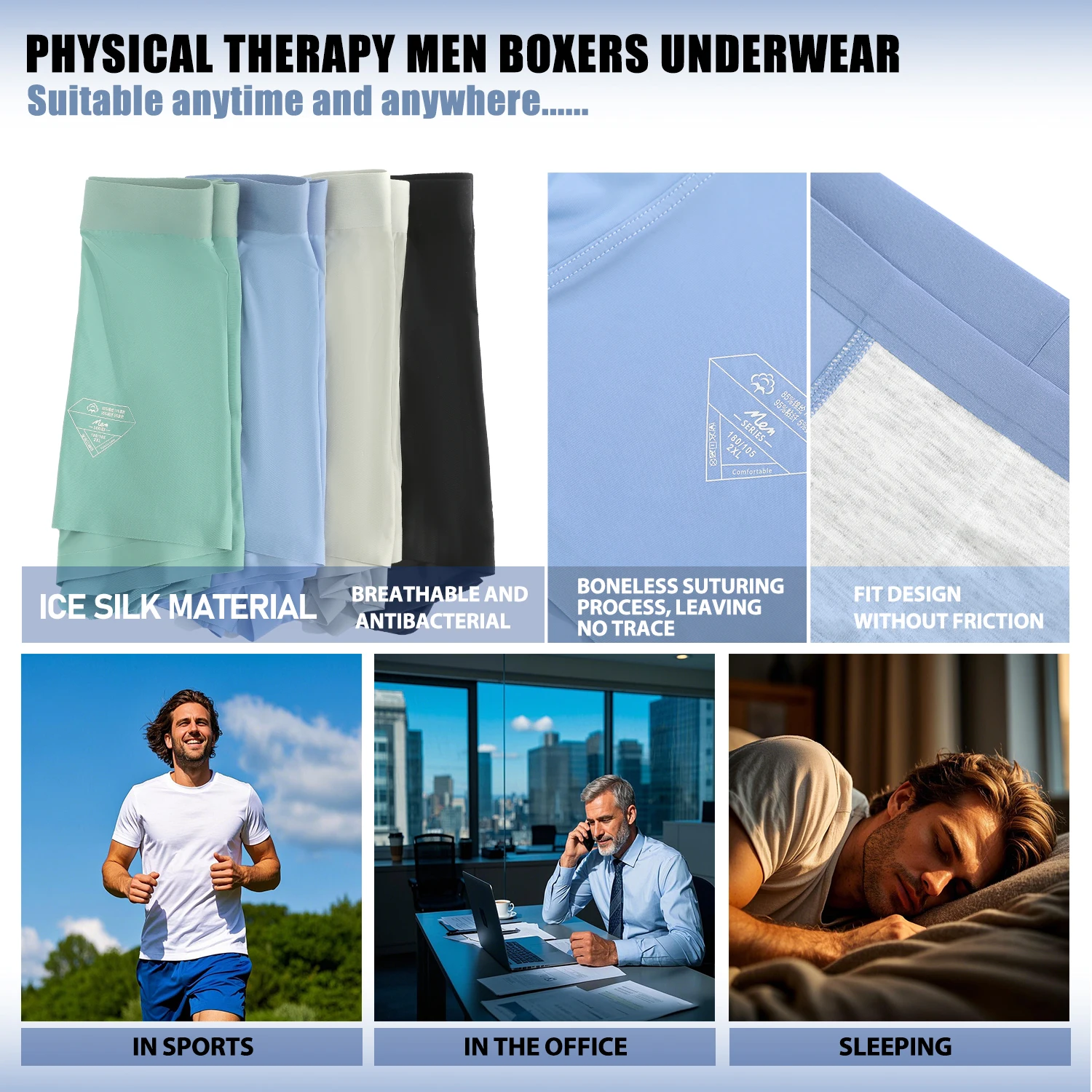 Men's Ice Silk Sexy Underwear Open Hole Reduce Sensitive Comfortable Soft Separation Correction Underpant Delayed Therapy Briefs