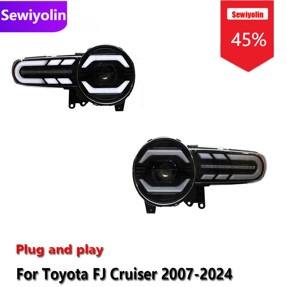

Автомобильные светодиодные фары DRL в сборе для Toyota FJ Cruiser 2007-2024 противотуманные фары DRL тормозной указатель поворота Plug and Play