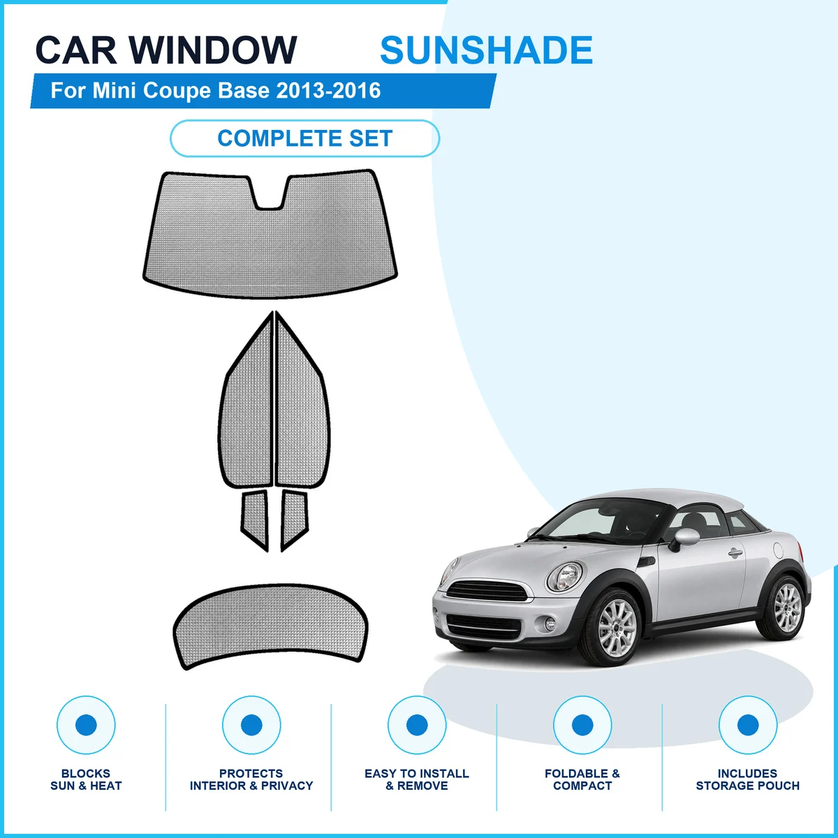 For Mini Coupe Base 2013-2016 Custom Full Set Window Sunshades Aluminum Foil Suction Cup Anti UV Privacy
