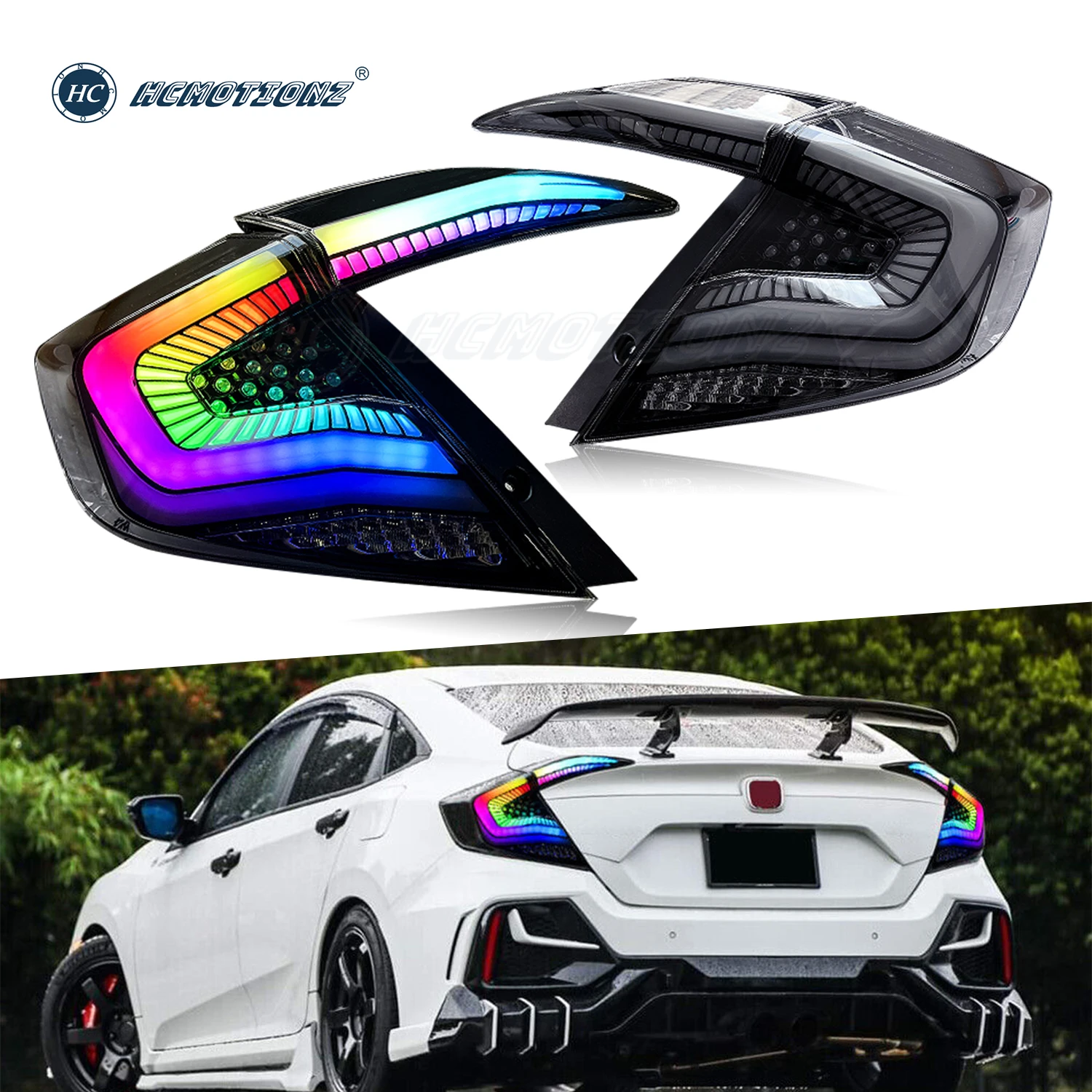 

Задние фары HCMOTIONZ RGB светодиодный для Honda Civic Sedan 2016 2017 2018 2019 2020 2021 DRL Запуск анимации Plug And Play & Emark