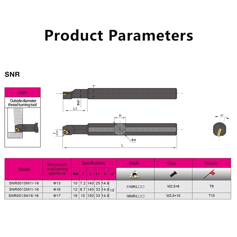 SNR-16/A16 SNR0008K11 SNR0010K11 SNR0010M11 SNR0012M11 SNR0013M16 Internal Thread Turning Tool CNC Threading Tool Holder