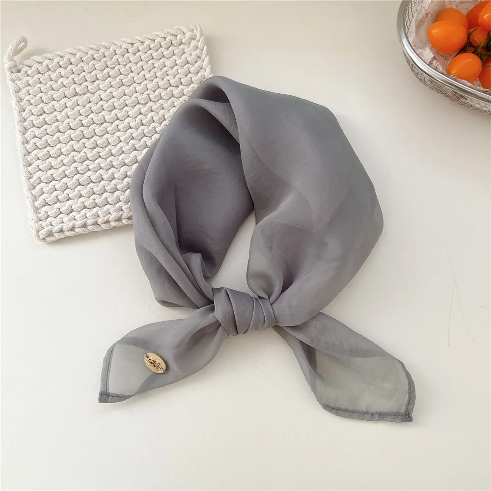 

All-match Solid Color Small Square Scarf Transparent Breathable Cotton Linen Scarves Headband Korean Square Handkerchief Beach