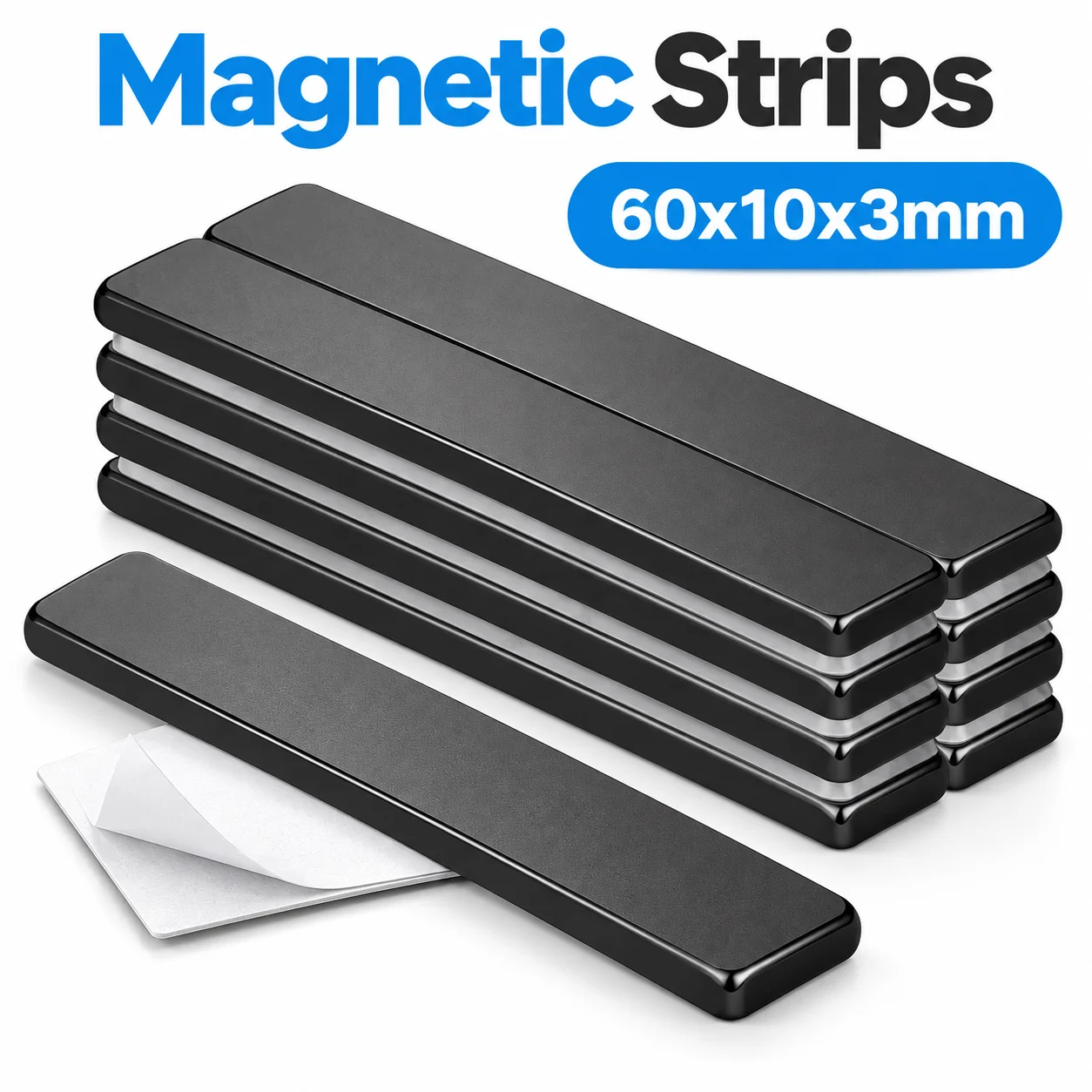 6 PCS Self Adhesive Magnetic Strips Rectangular Bar Magnets with Double Sided Tape for Home Office Storage DIY Mounting Projects