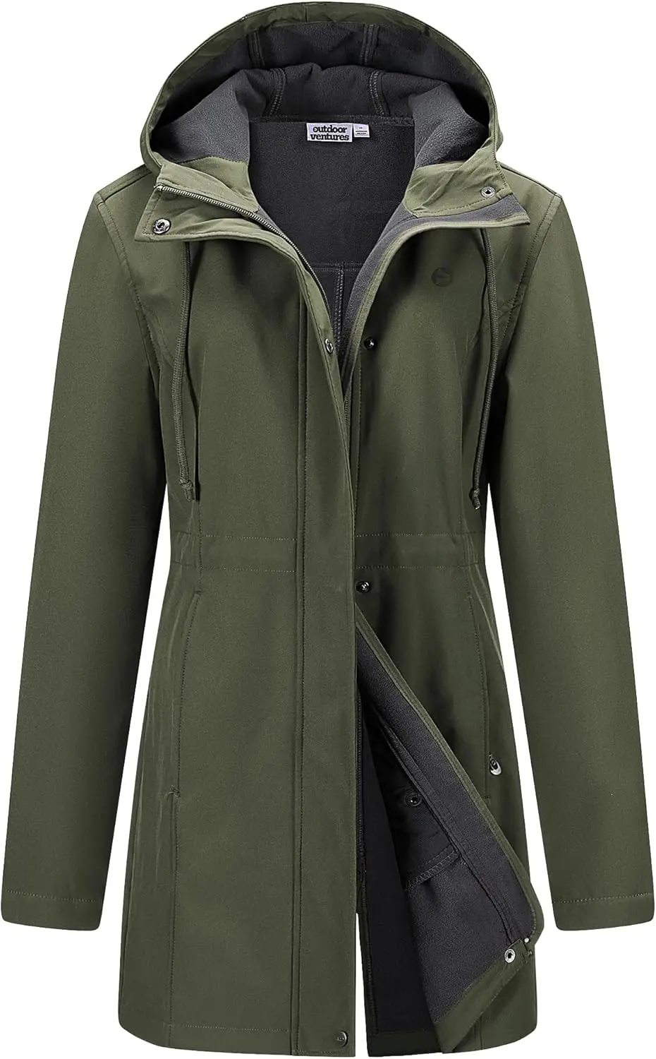 

Women's Lightweight Waterproof Fleece Lined Hooded Softshell Rain Jacket, Warm Windbreaker Long Coat for Outdoor Adventures