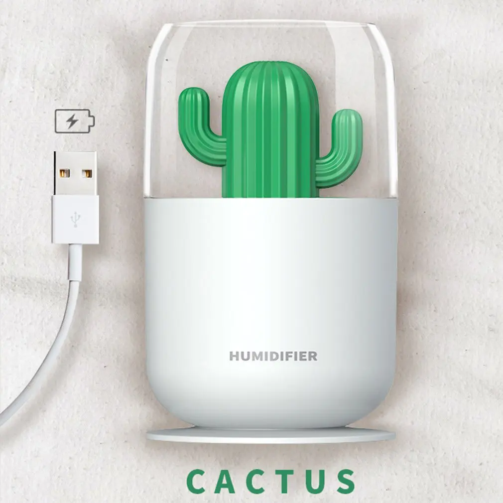 Humidificador silencioso pequeño y creativo para estudiantes, espray de aire de escritorio, Mini Cactus arcoíris, luz nocturna, duradero, Y07