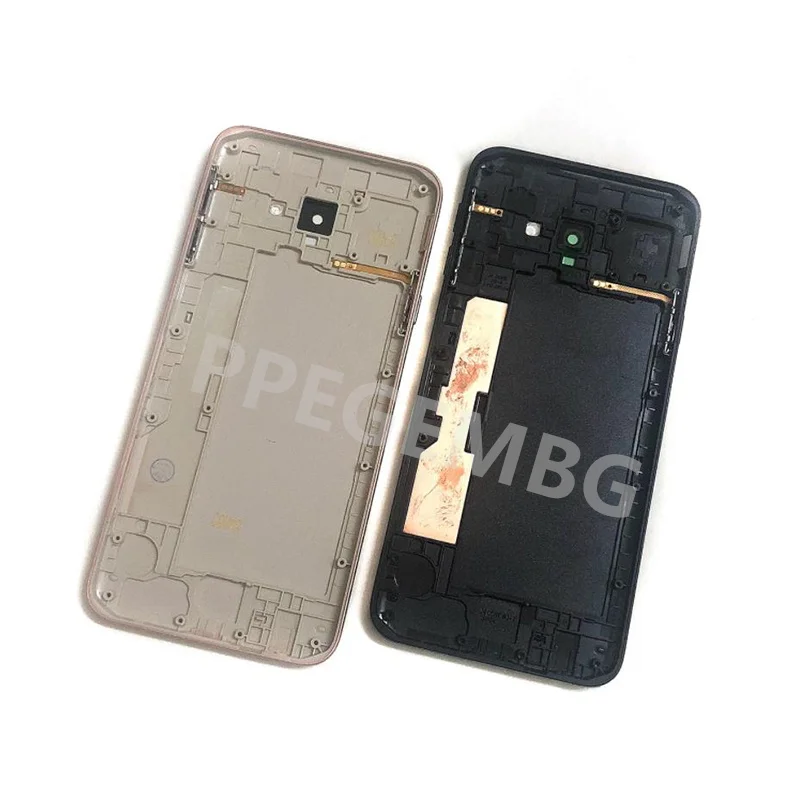 Nuevo para Samsung Galaxy J4 Core J410 carcasa trasera cubierta de batería tapa de puerta trasera Panel carcasa con botones laterales de lente de cámara