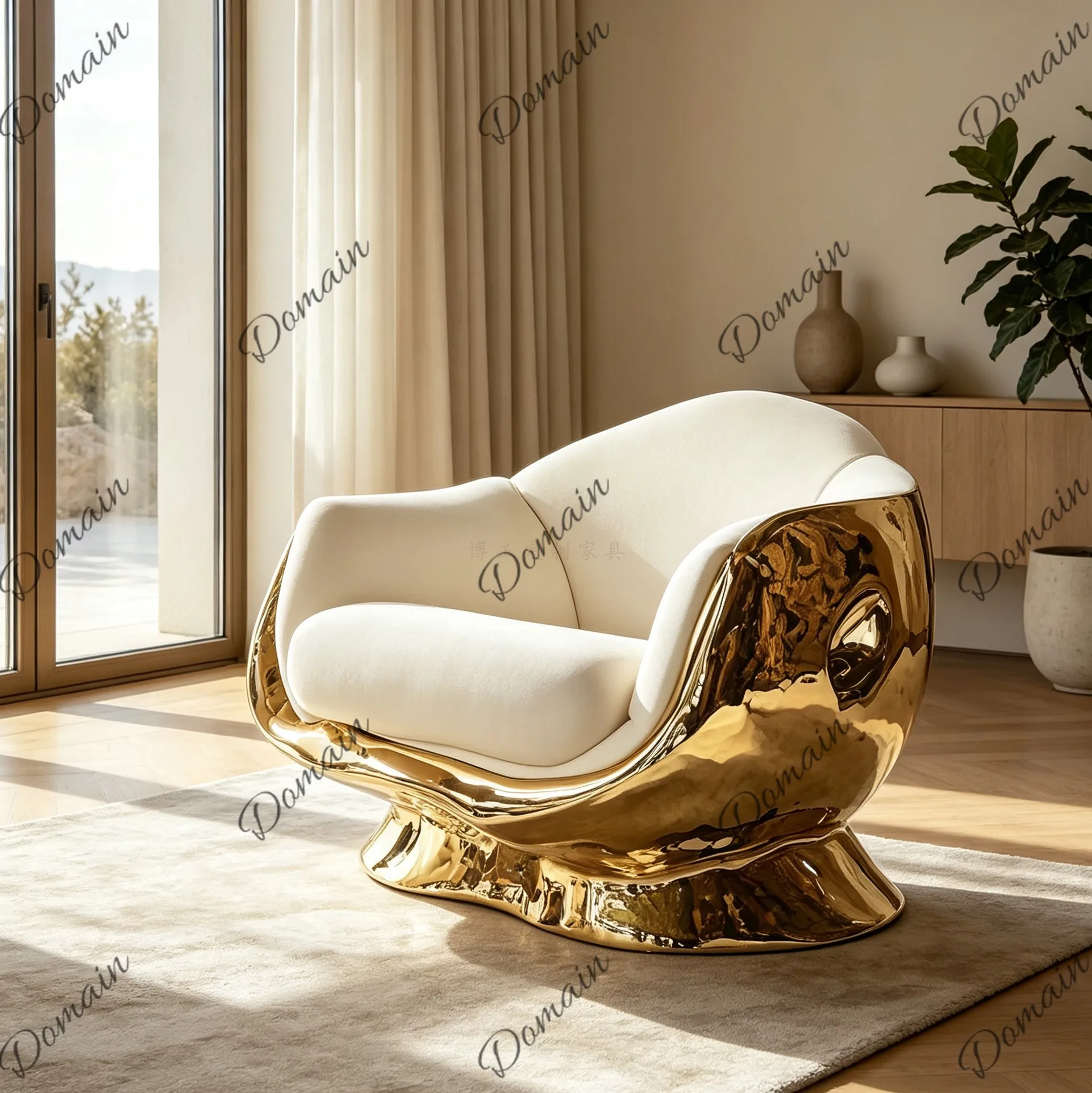 Art sense electroplated fiberglass reinforced plastic leisure single chair large flat layer model room special-shaped  chair