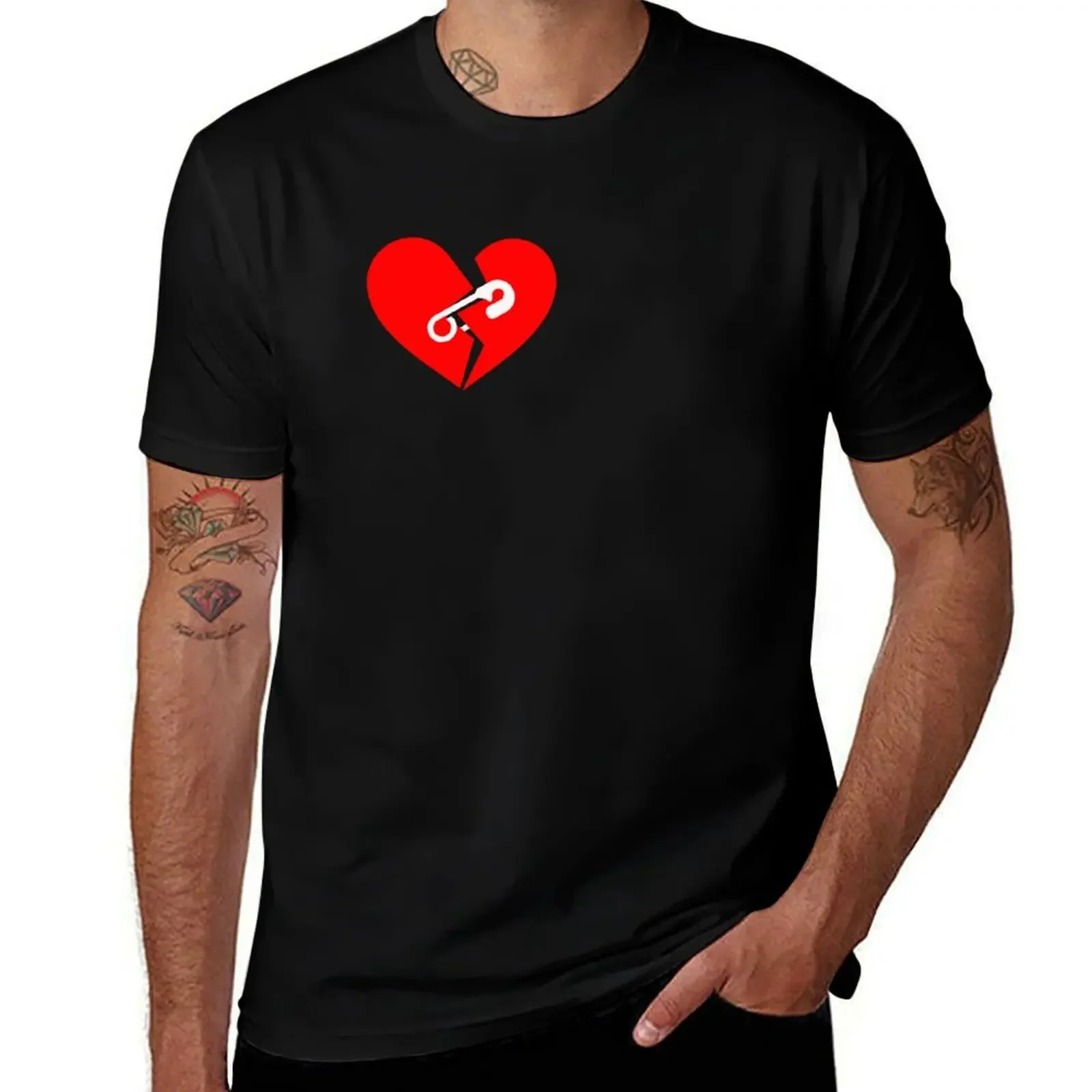 Broken Heart Safety Pin T-Shirt Man t-shirt new edition men graphic t shirts