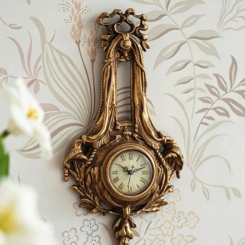 Vintage Wall Clock Living Room Luxury Aesthetic Wall Clocks Elegant Antique Carving Noiseless Watches Room Decorating Items