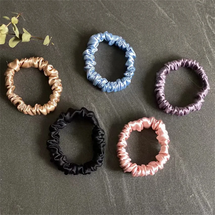 1cm Width 100% mulberry silk fine handmade small Hair Scrunchies for Girls hair loop Headwear Pony Hair