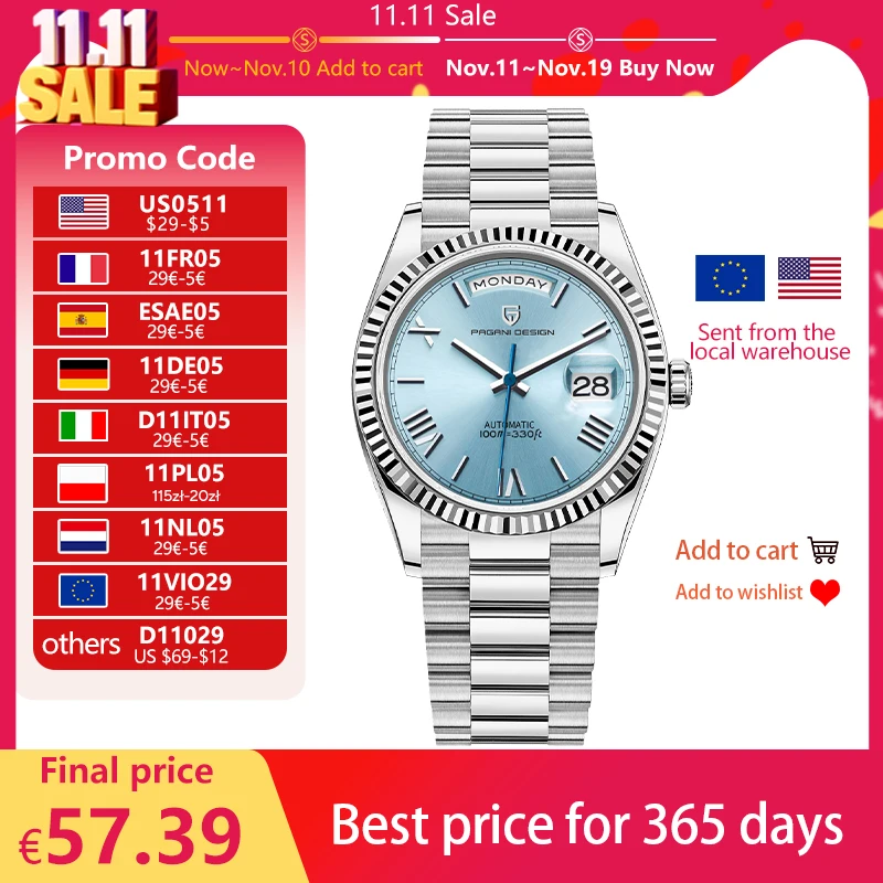 PAGANI DESIGN 2025 Новые мужские часы DD36 Роскошные автоматические часы Мужские механические наручные часы с сапфировым стеклом AR Мужские часы ST16 Movt