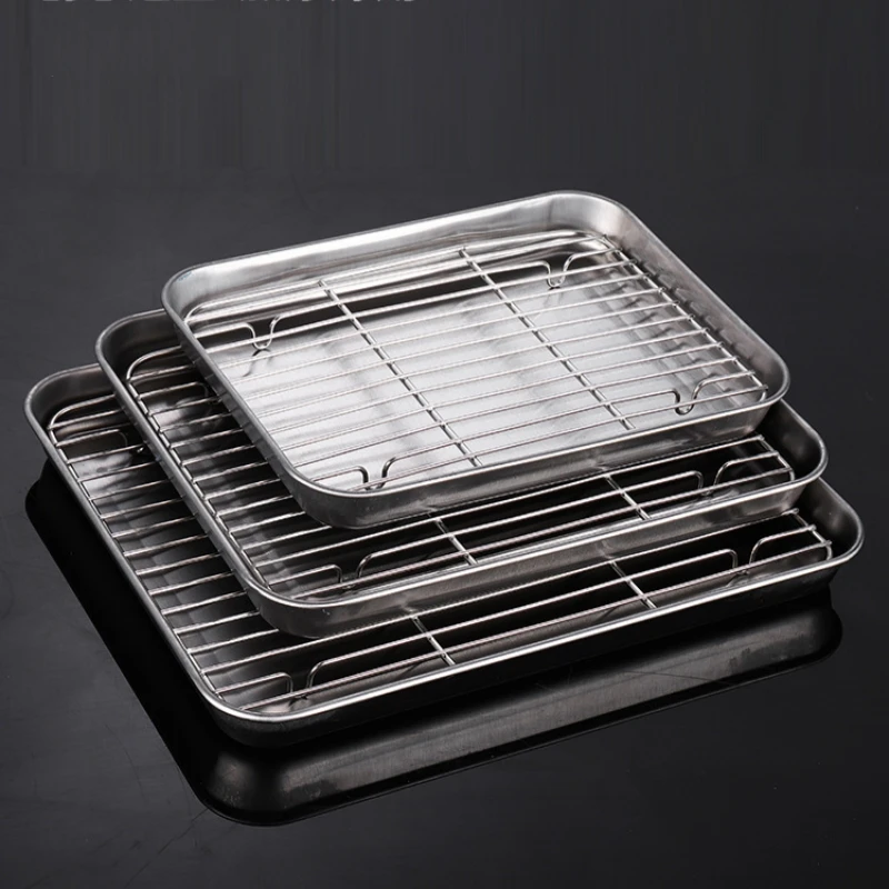 Rectangular Baking Tray with Wire Rack Oil Filter, Stainless Steel Nonstick Cake Baking Grid, Cooling Rack, Kitchen Bakeware