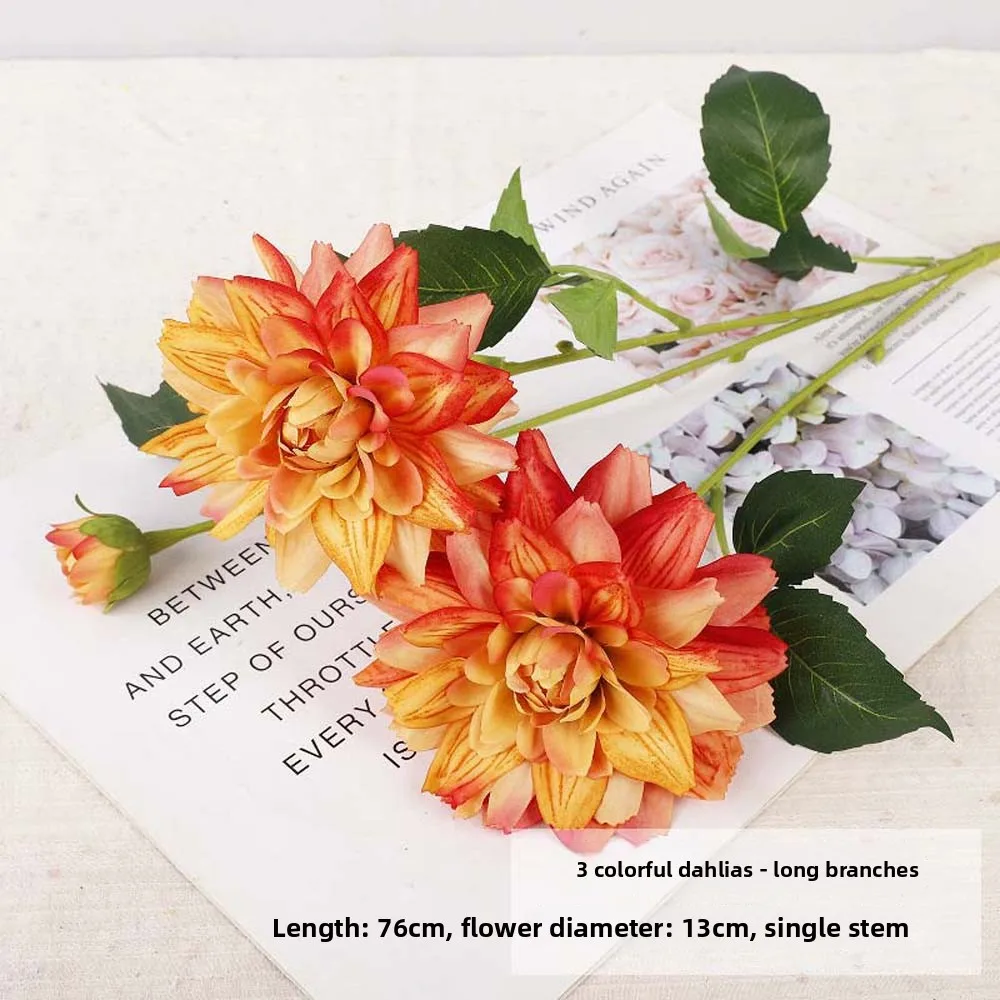 

Real Touch Artificial Dahlia Flower Handmade Realistic Faux Dahlia Branch 76cm Plant Simulation Big Dahlia Wedding Party Decor
