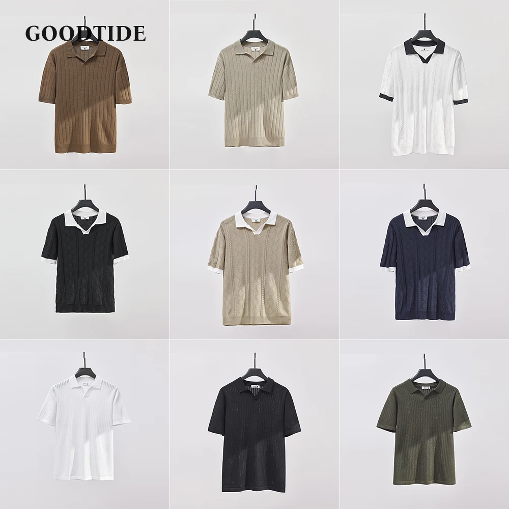 

Polo Collar Casual Fashion 2025 Summer New Men's Clothing Heavy Waffle Short Sleeve Solid Color Casual V Collar Polo Shirt